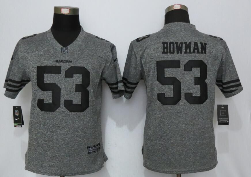 Women Nike San Francisco 49ers 53 Bowman Gridiron Gray Limited Jersey  