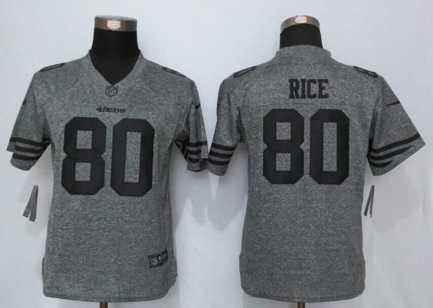 Women Nike San Francisco 49ers 80 Rice Gridiron Gray Limited Jersey