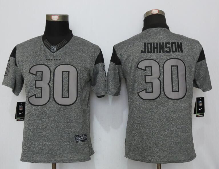 Women New Nike Houston Texans 30 Johnson Gray Mens Stitched Gridiron Gray Limited Jersey