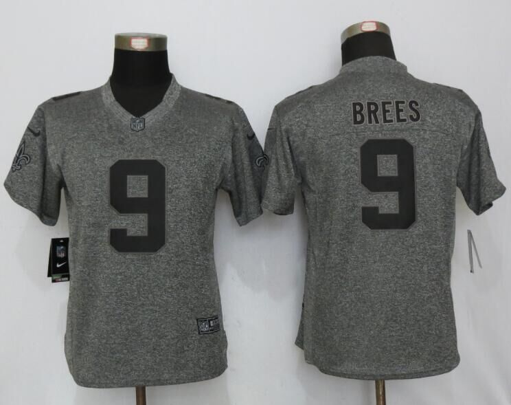 Women New Nike New Orleans Saints 9 Brees Gray Mens Stitched Gridiron Gray Limited Jersey