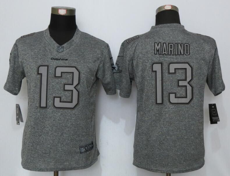 Women New Nike Miami Dolphins 13 Marino Gray Mens Stitched Gridiron Gray Limited Jersey