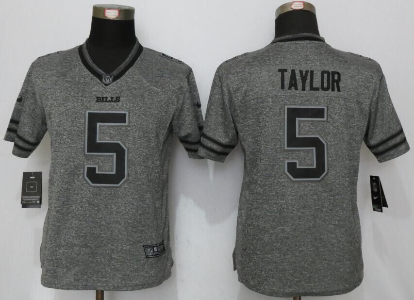 Women New Nike Buffalo Bills 5 Taylor Gray Mens Stitched Gridiron Gray Limited Jersey
