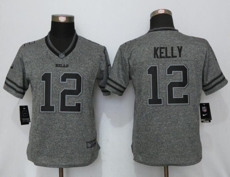 Women New Nike Buffalo Bills 12 Kelly Gray Mens Stitched Gridiron Gray Limited Jersey