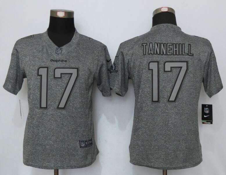 Women New Nike Miami Dolphins 17 Tannehill Gray Mens Stitched Gridiron Gray Limited Jersey