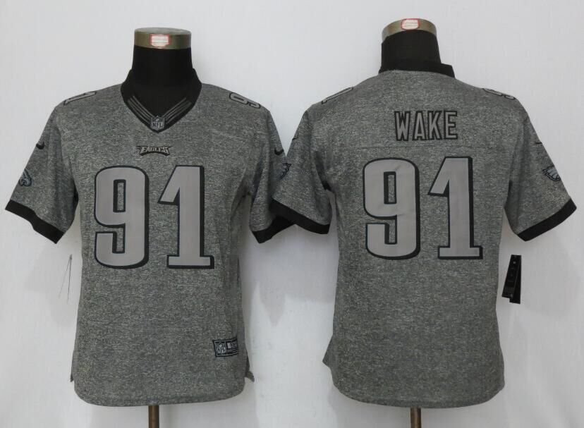 Women Nike Philadelphia Eagles 91 Cox Gray Mens Stitched Gridiron Gray Limited Jersey