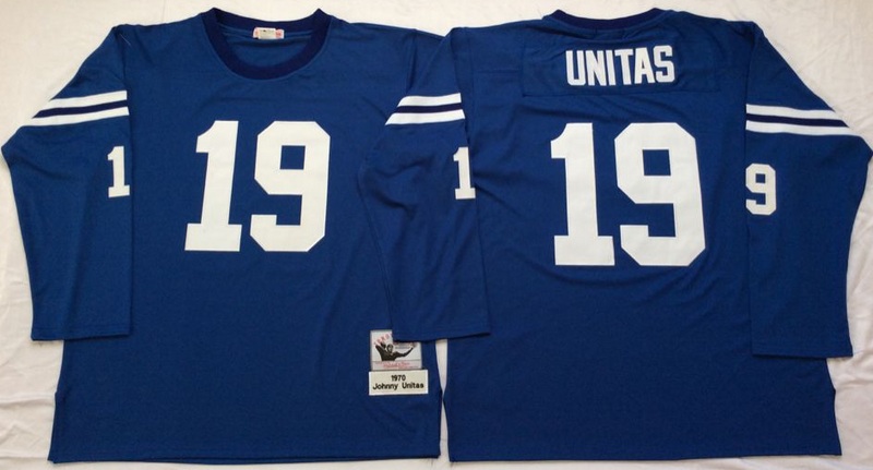 NFL Indianapolis Colts #19 Unitas Blue Long Sleeve Throwback Jersey