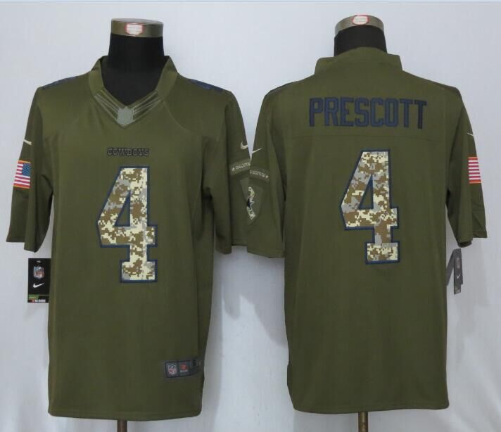 New Nike Dallas Cowboys 4 Prescott Green Salute To Service Limited Jersey