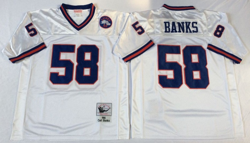 NFL Naw York Giants #58 Banks White Throwback Jersey