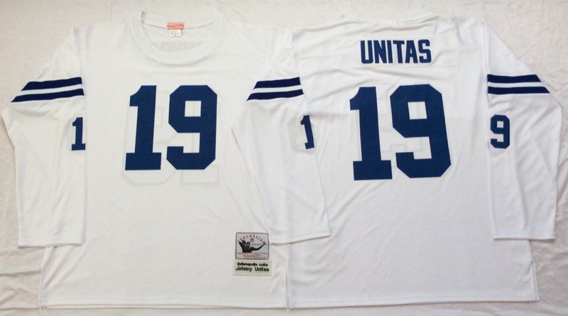 NFL Indianapolis Colts #19 Unitas White Long Sleeve Throwback Jersey