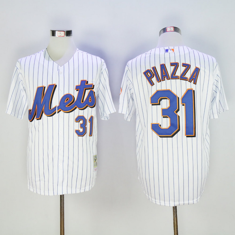 MLB New York Mets #31 Piazza White Pinstripe Jersey