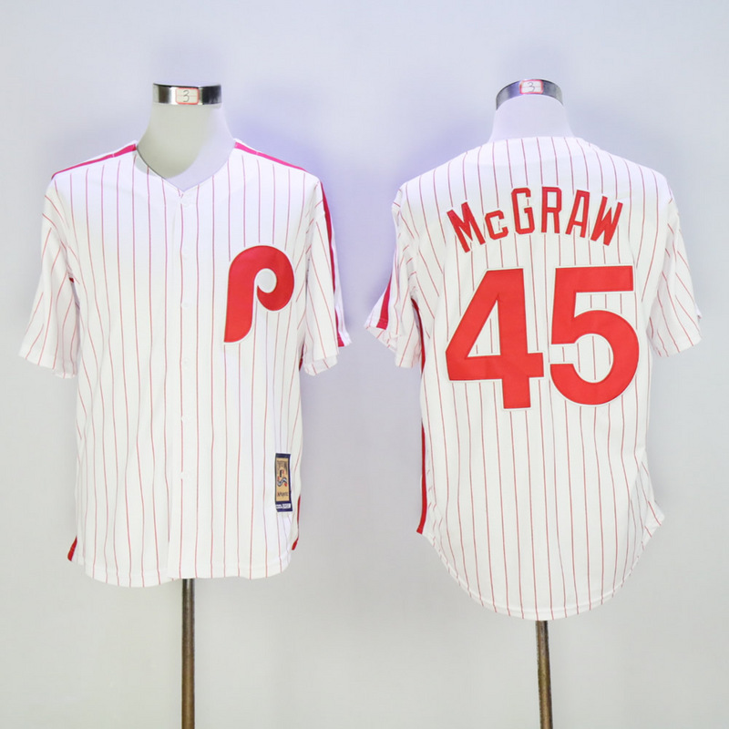 MLB Philadelphia Phillies #45 McGRAW White Pinstripe Throwback Jersey