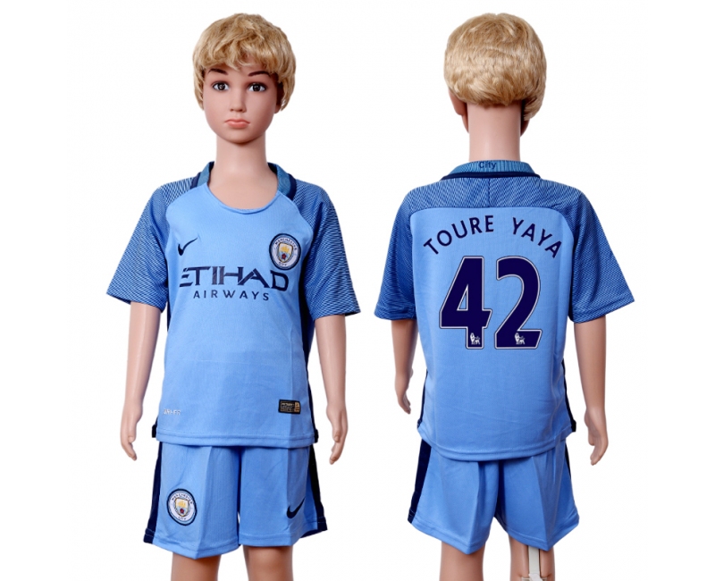 2016 Soccer Club Manchester City #42 Toure Yaya Kids Jersey