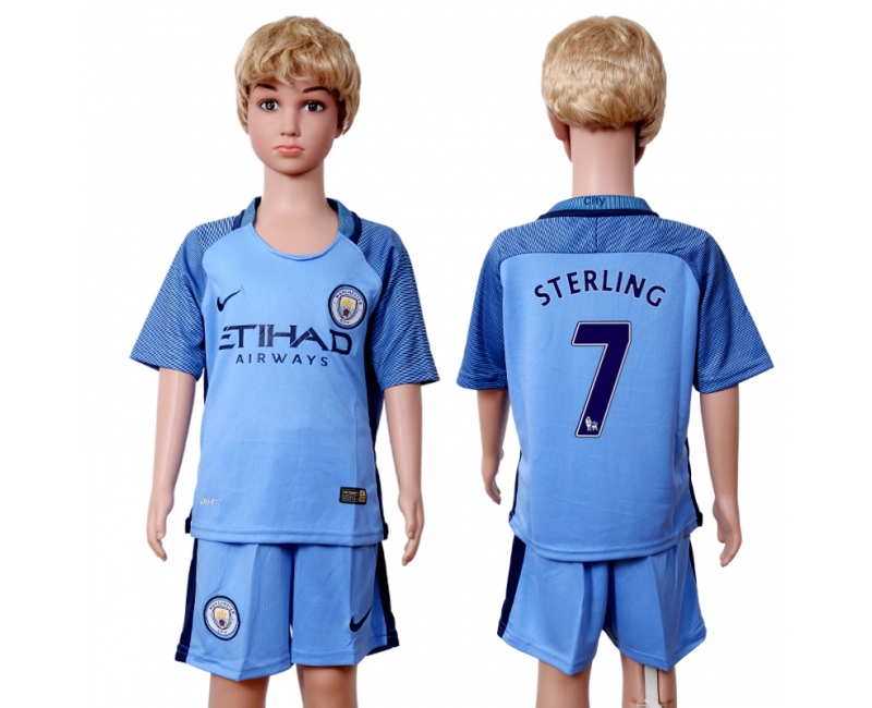 2016 Soccer Club Manchester City #7 Sterling Kids Jersey