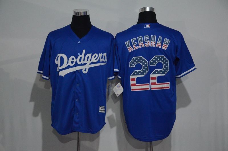 MLB Los Angeles Dodgers #22 Kershaw Blue USA Flag Jersey