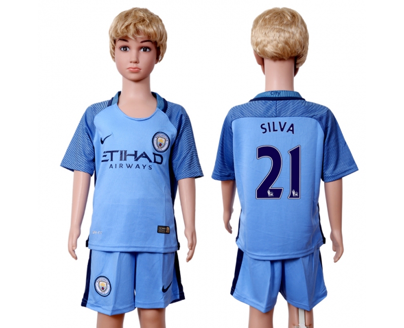 2016 Soccer Club Manchester City #21 Silva Kids Jersey