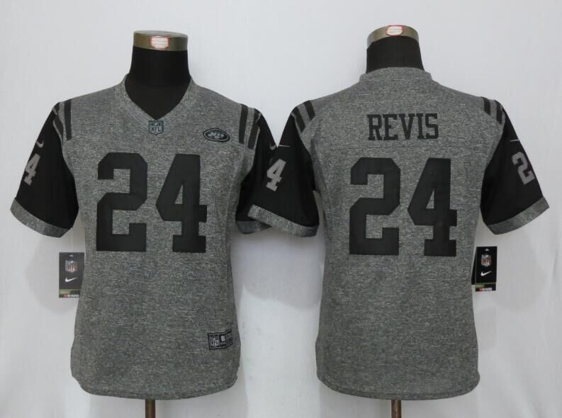 Women Nike New York Jets 24 Revis Gray Stitched Limited Jersey  