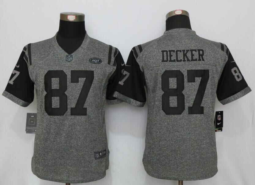 Women Nike New York Jets 87 Decker Gridiron Gray Limited Jersey  