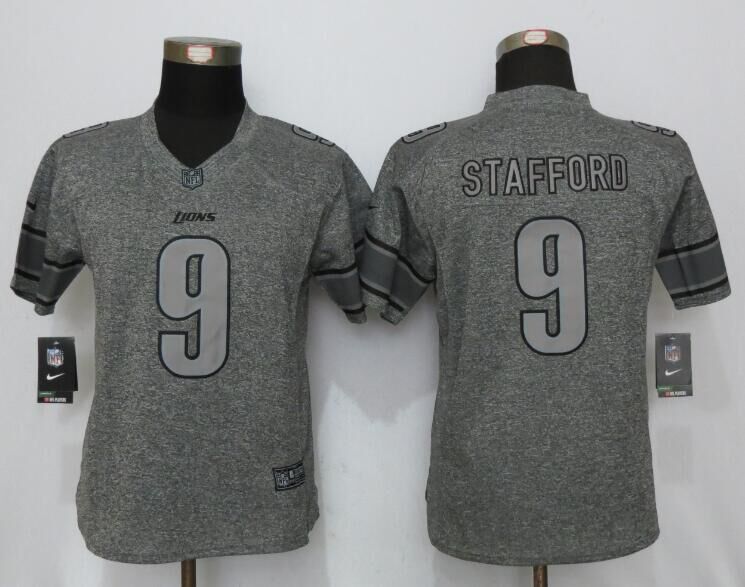 Women Nike New Detroit Lions 9 Stafford Gridiron Gray Limited Jersey