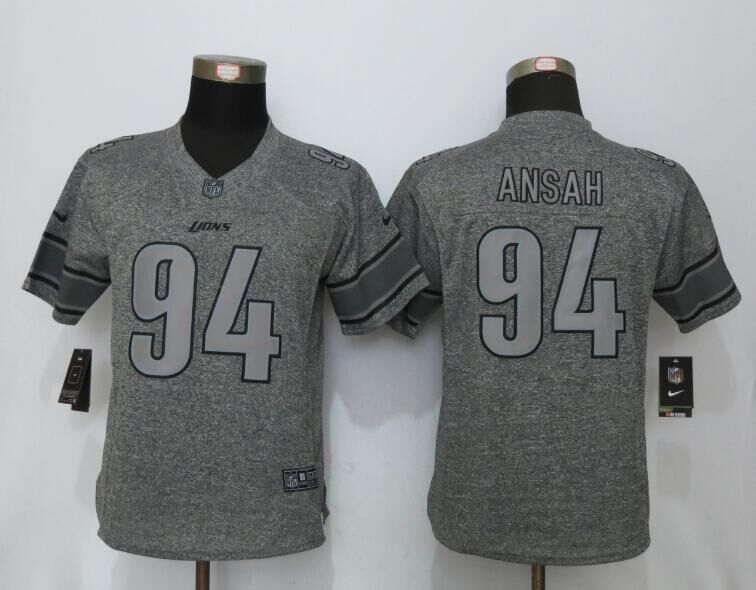 Women Nike New Detroit Lions 94 Ansah Gridiron Gray Limited Jersey