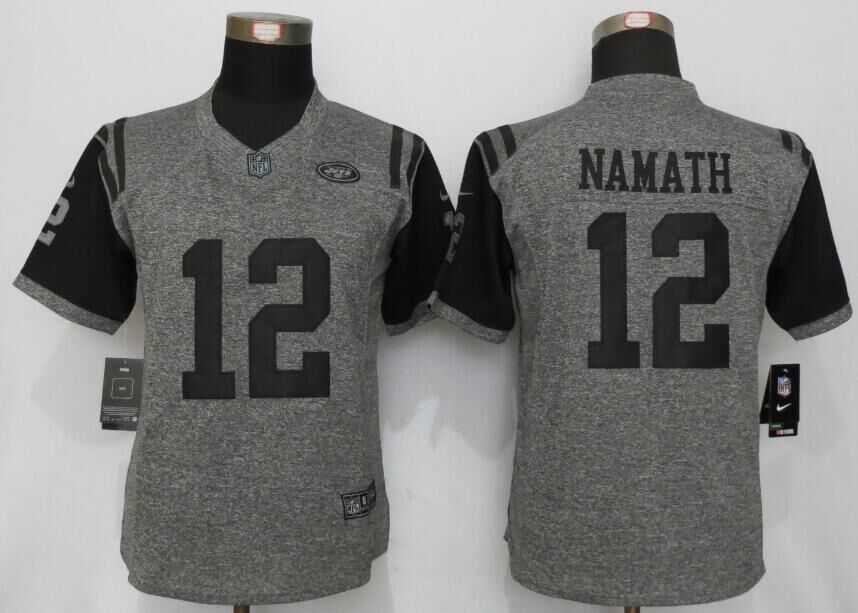 Women Nike New York Jets #12 Namath Gridiron Gray Limited Jersey  