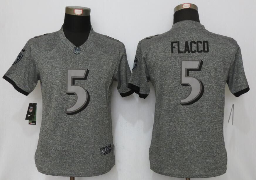 Women New Nike Baltimore Ravens 5 Flacco Gridiron Gray Limited Jersey