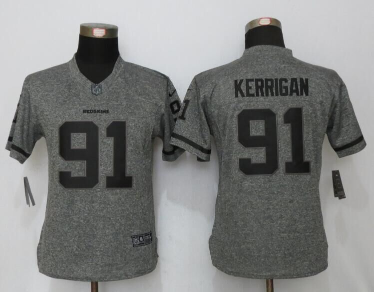 Women New Nike Washington Redskins 91 Kerrigan Gridiron Gray Limited Jersey