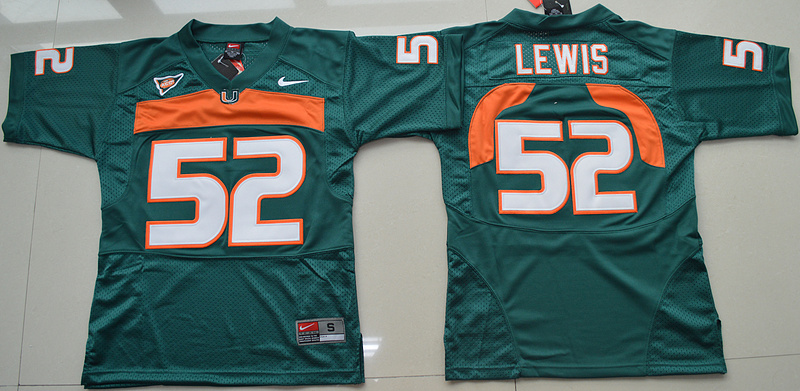 Youth Miami Hurricanes Ray Lewis 52 College Football Green Jersey 
