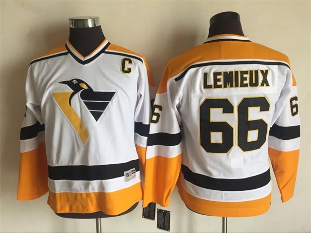 NHL Pittsburgh Penguins #66 Lemieux White Throwback Kids Jersey