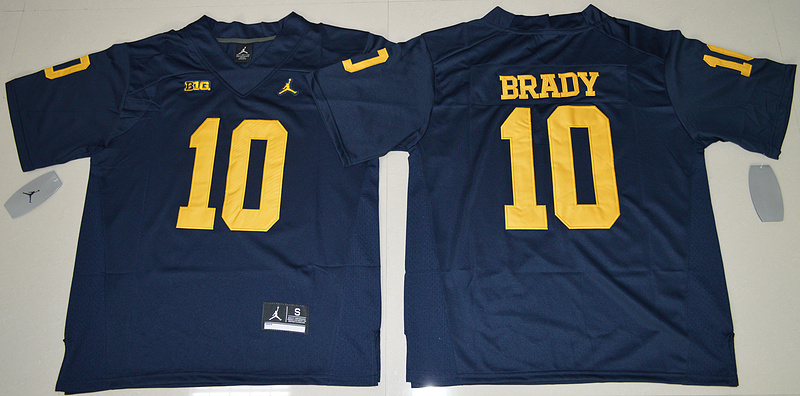 NCAA Jordan Brand Michigan Wolverines Tom Brady 10 College Navy Blue Jersey 