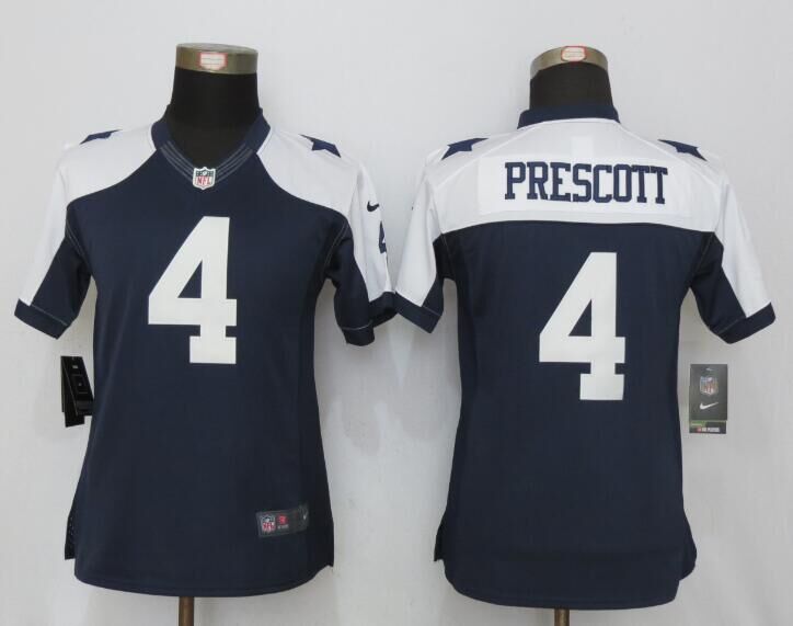 Women Nike Dallas cowboys 4 Prescott Blue Thanksgiving Limited Jersey  