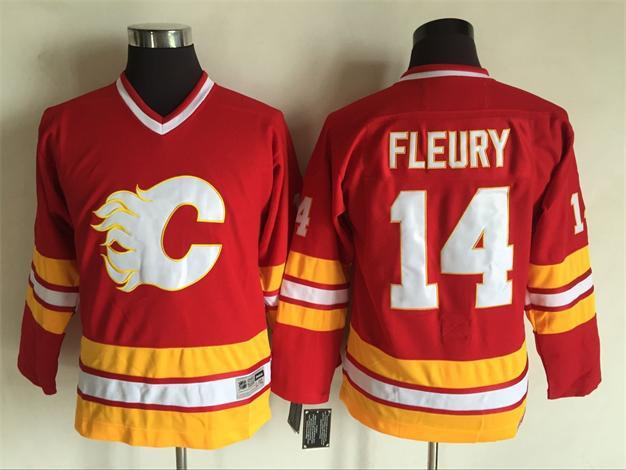 NHL Calgary flames #14 Fleury Red Youth Jersey with C Patch