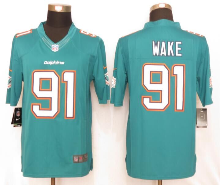 New Nike Miami Dolphins 91 Wake Green Limited Jerseys