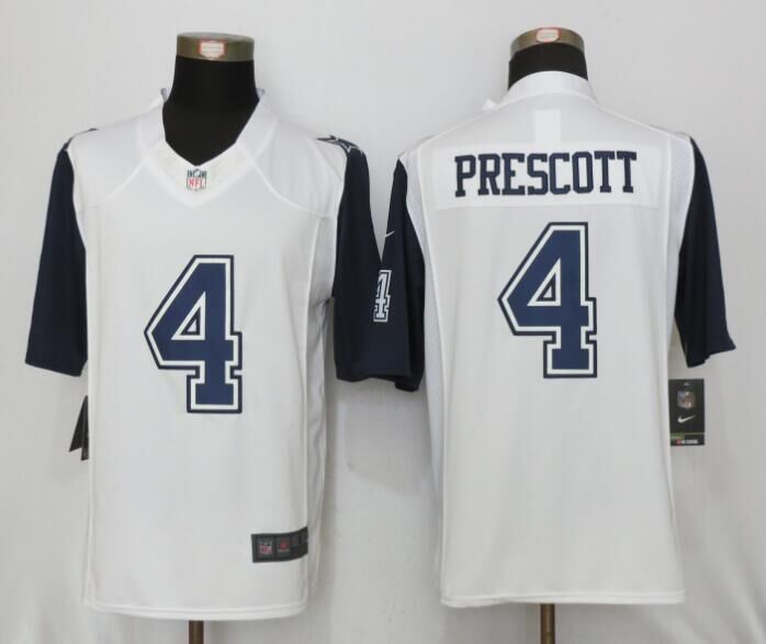 New Nike Dallas Cowboys 4 Prescott White Mens Stitched Limited Rush Jersey