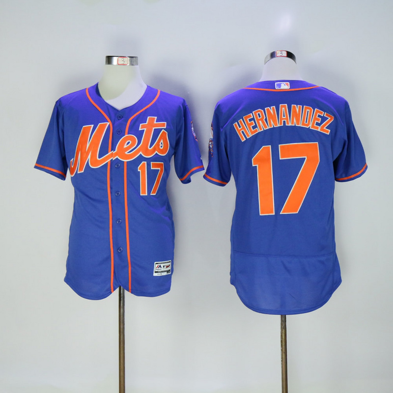 MLB New York Mets #17 Hernandez Blue Jersey