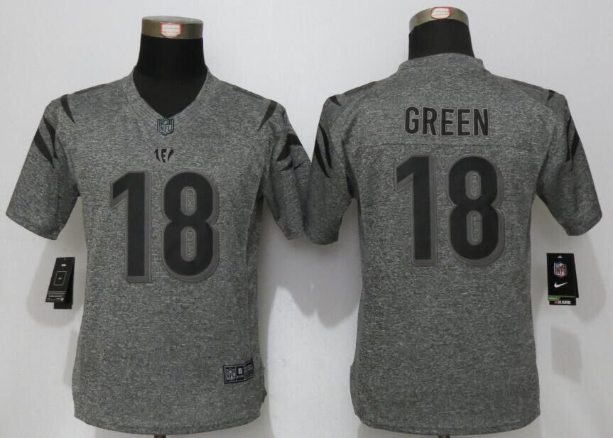 Women New Nike Cincinnati Bengals 18 Green Gridiron Gray Limited Jersey  