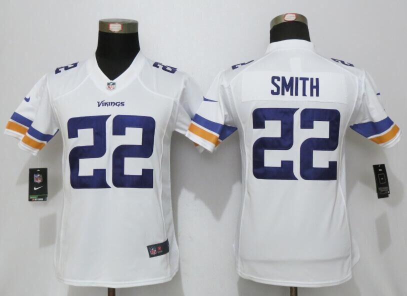 Women New Nike Minnesota Vikings 22 Smith White Limited Jersey