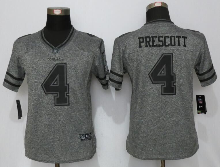 Women New Nike Dallas Cowboys 4 Prescott Gridiron Gray Limited Jersey  