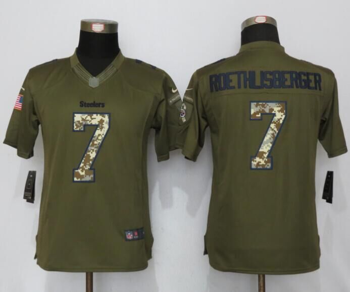 Women New Nike Pittsburgh Steelers 7 Roethlisberger Green Salute To Service Limited Jersey  