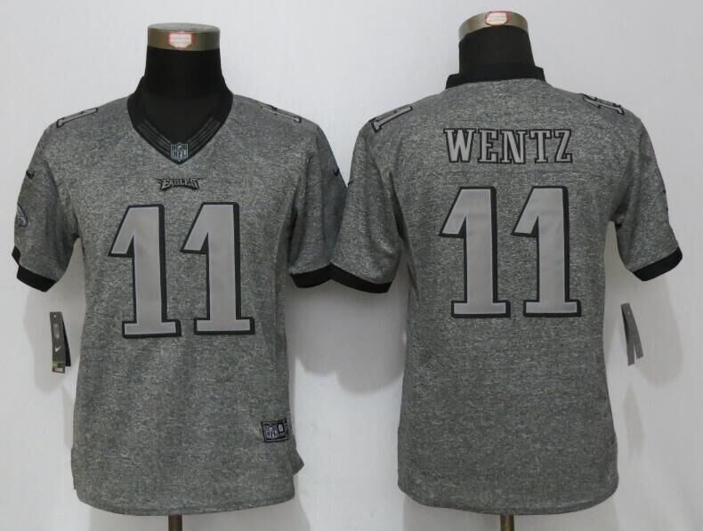 Women Nike Philadelphia Eagles 11 Wentz Gridiron Gray Limited Jerseys  