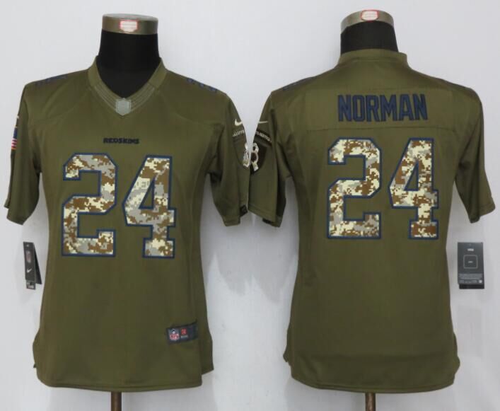 Women New Nike Washington Redskins 24 Norman Green Salute To Service Limited Jersey  