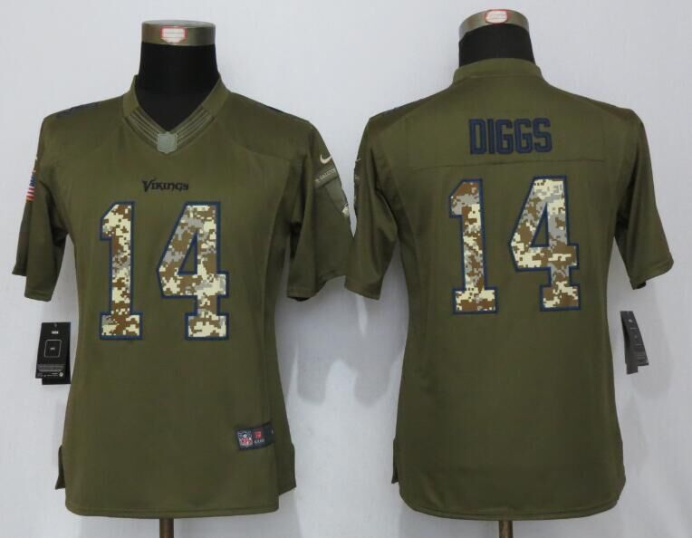 Women New Nike Minnesota Vikings 14 Dlggs Green Salute To Service Limited Jersey  