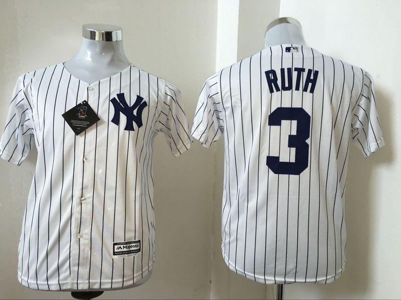 MLB New York Yankees #3 Ruth White Kids Jersey