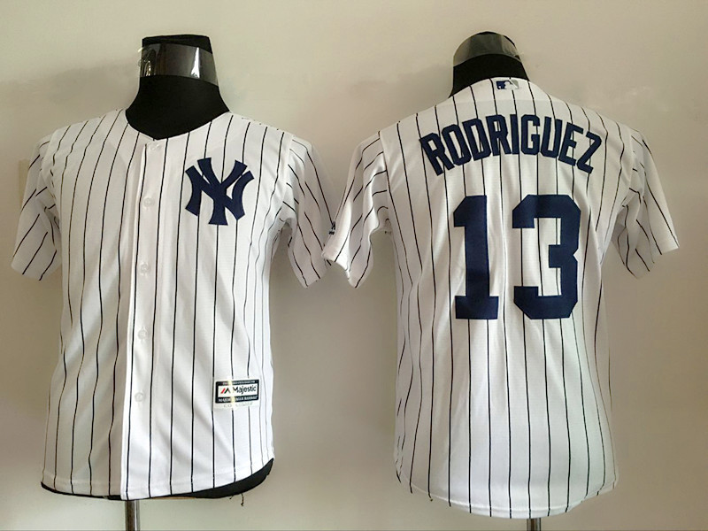 MLB New York Yankees #13 Rodriguez White Kids Jersey