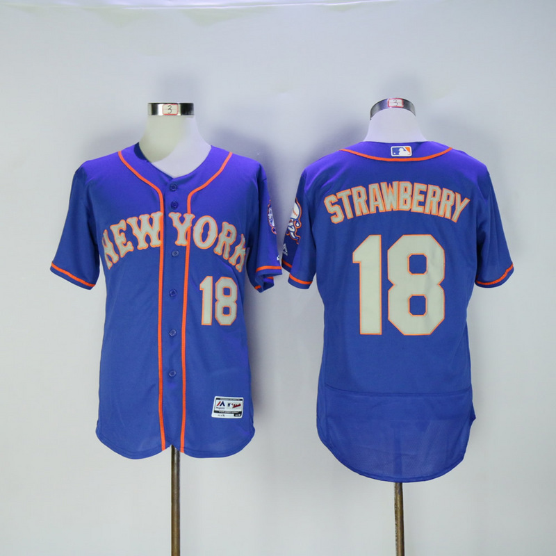MLB New York Mets #18 Strawberry Blue Elite Jersey