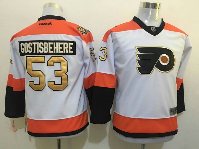 NHL Philadelphia Flyers #53 Gostisbehere White Kids 50th Patch Jersey