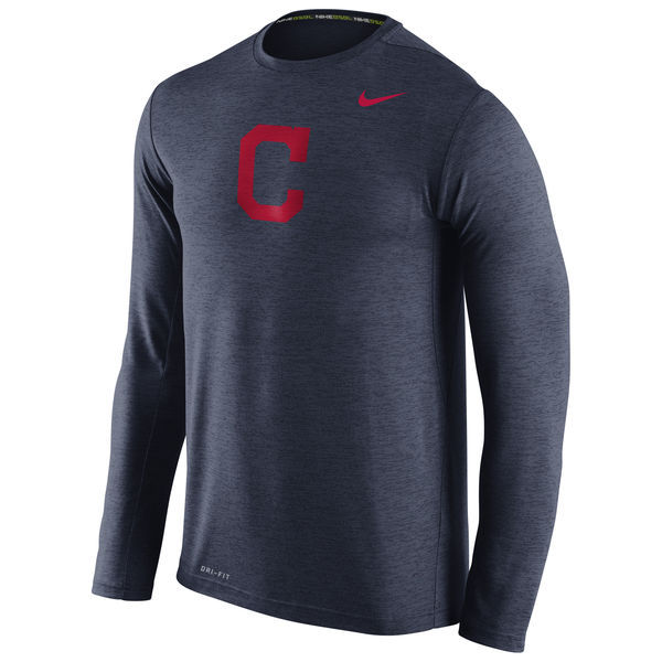 Cleveland Indians Nike Stadium Dri-FIT Touch Long Sleeve Top - Navy 