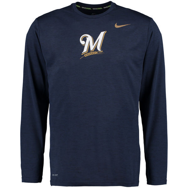 Milwaukee Brewers Nike Stadium Dri-FIT Touch Long Sleeve Top - Navy 