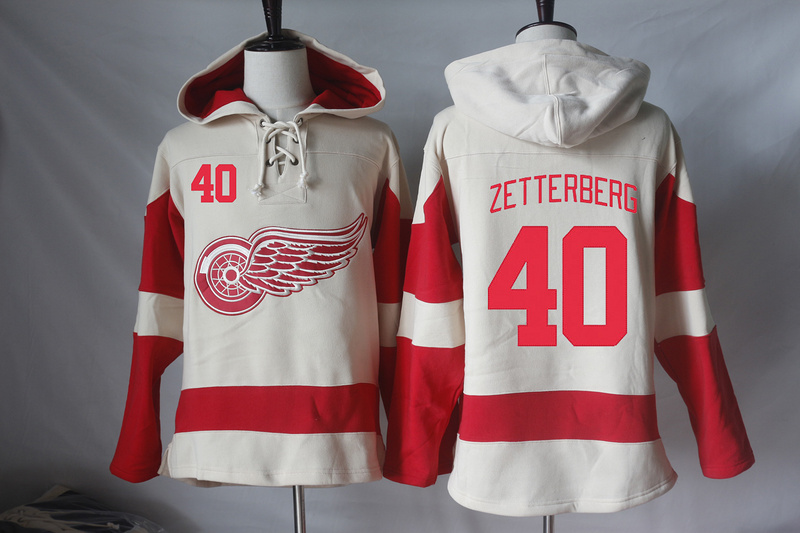 NHL Detroit Red Wings #40 Zetterberg Cream Hoodie