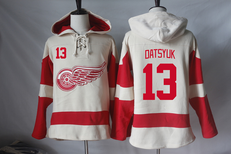 NHL Detroit Red Wings #13 Datsyuk Cream Hoodie