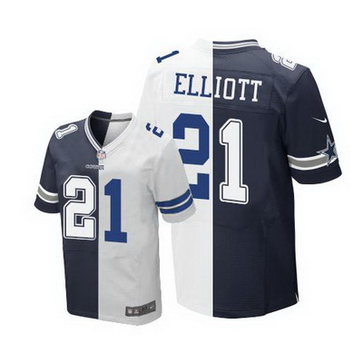 Nike Cowboys #21 Ezekiel Elliott Navy Blue White Mens Stitched NFL Elite Split Jersey 